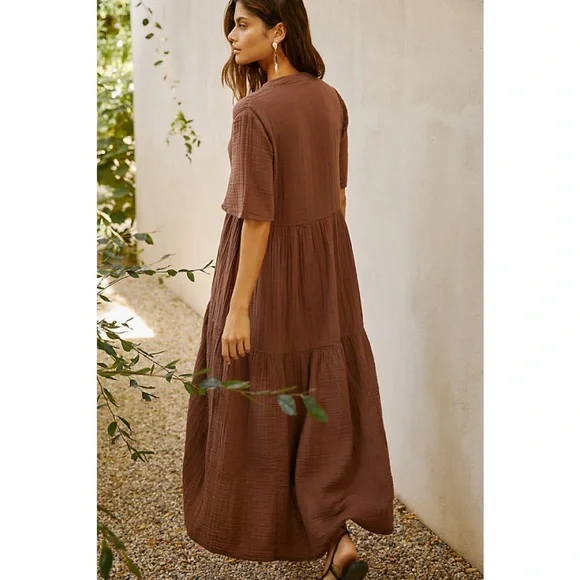 Anthropologie | Cottage Core The Kallie Flowy V-Neck Cotton Maxi Dress ~ NWT M - Picture 2 of 9